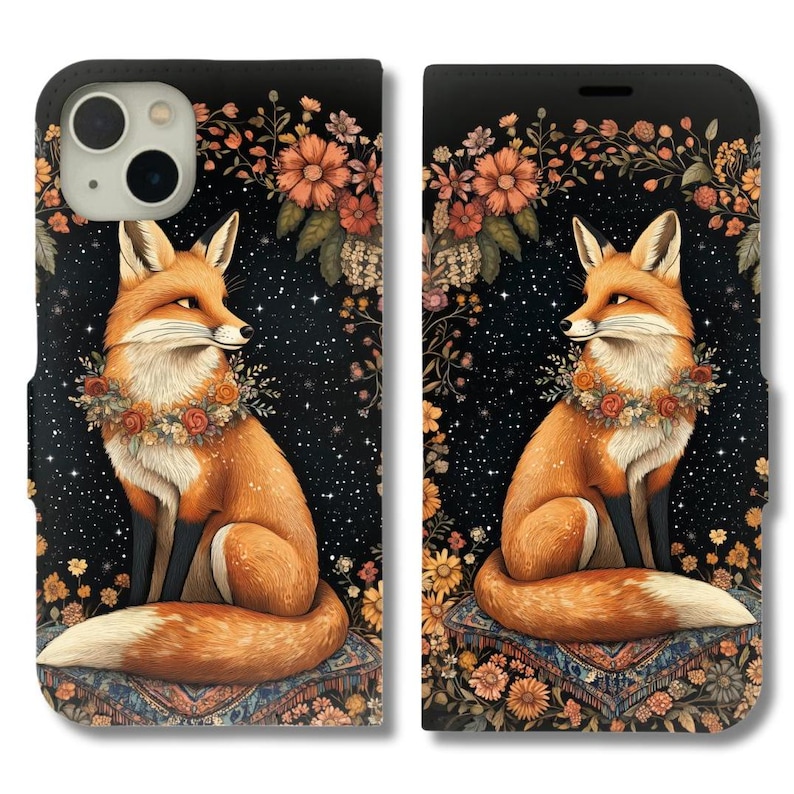 Enchanted Fox Under Moonlight Floral Wallet Flip Card Holder Case