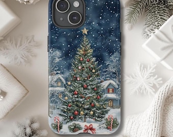 Festive Christmas Tree Phone case for iPhone 16 15 14 13 12 XS Pro Max Plus, Galaxy S24 S23 22 Ultra Plus Cozy Winter, Christmas Aesthetic