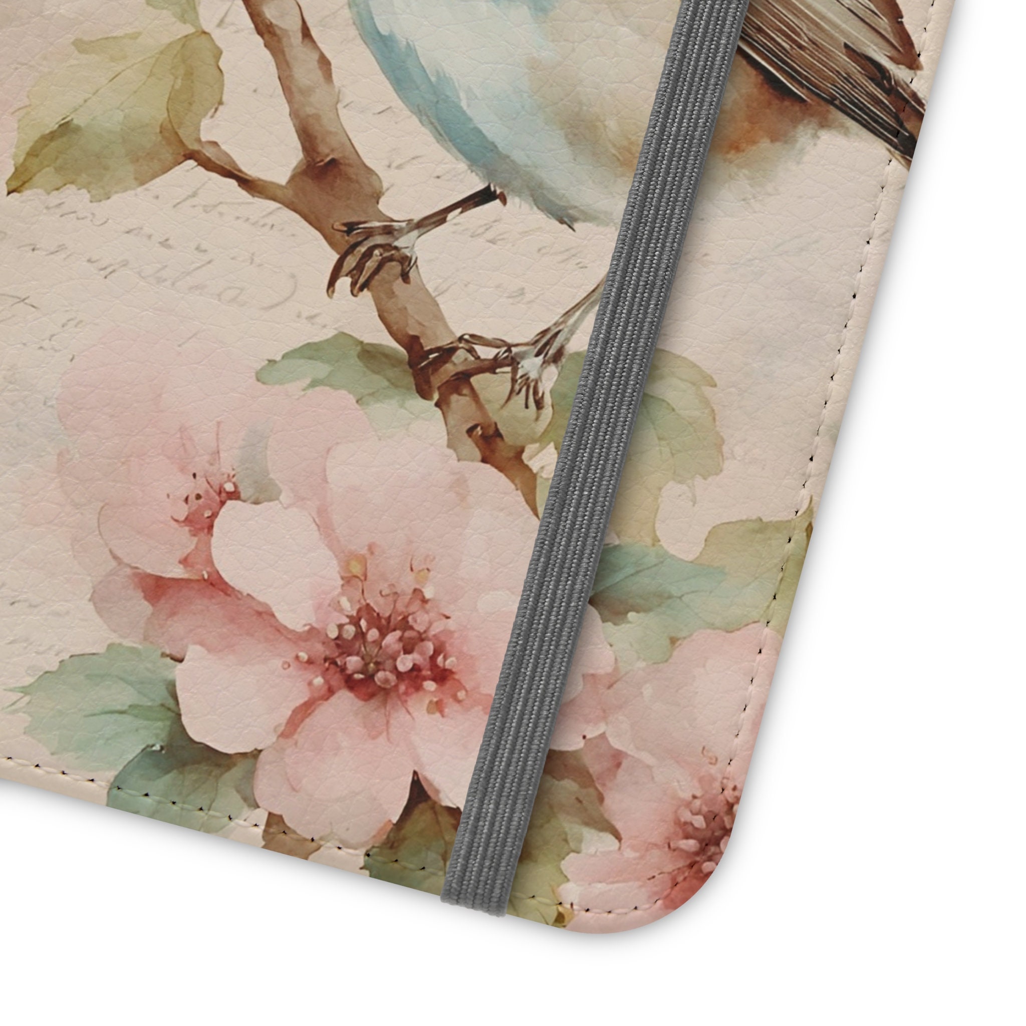 ShabbyChic 鳥と蝶の花柄ウォレットフリップケース iPhone 15 14 13 12