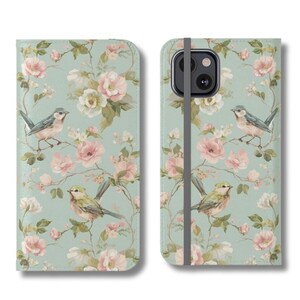 Capa carteira vintage com estampa de pássaro floral e botânica para iPhone 15, 13, 12 Mini Pro Max, Samsung Galaxy S22, S21 Plus, presente ultra botânico para ela