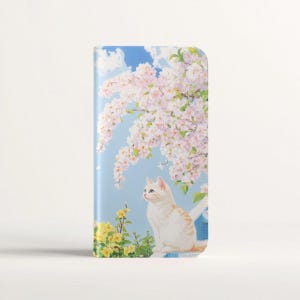 Frühlingskatzen Handyhülle, Kirschblütenbaum, Retro Anime Stil, Kartenhalter, Galaxy Plus Ultra, iPhone 16 Pro, Pastell Blumenästhetik