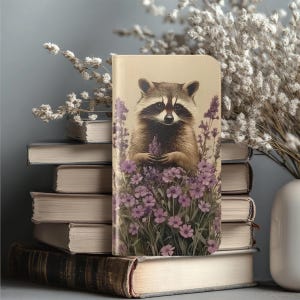 Adorable mapache en la naturaleza inspirada en lavanda Funda para teléfono con tarjetero abatible para iPhone 16 15 Pro Max Galaxy S24 S23 S22 Plus Ultra gráficos vintage