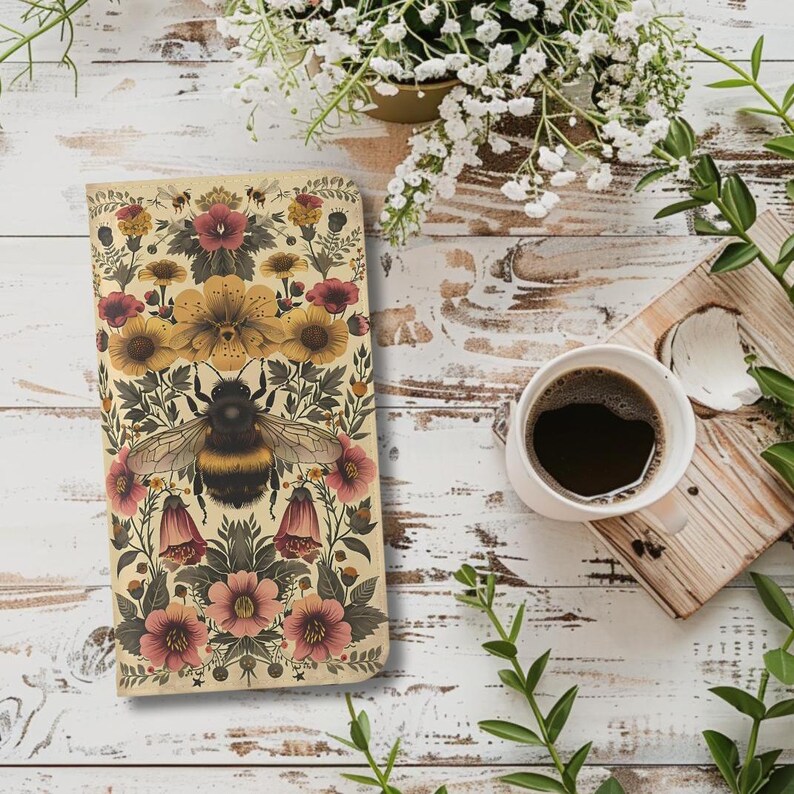 Vintage Bee and Floral Retro Botanical Design Wallet Flip Card holder Phone Case iPhone 13 12 Mini Pro Max Samsung Galaxy S22 S21 Plus Ultra image 7