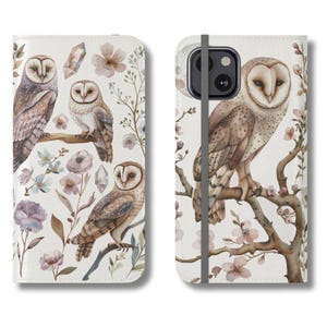 Elegant Owl Floral and Crystal Magic Wallet Flip Case Iphone 15 14 13 12 Mini Pro Max Samsung Galaxy S24 S23 S21 Plus Note 20, Woodland gift