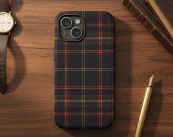 Dark Tartan Plaid Phone Case, Classic Checkered iPhone Case, Vintage Scottish Pattern Cover, Cozy Fall Phone Accessory Gift,Scottish Flannel