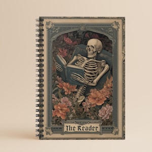 Vintage Skeleton Reader Notebook, Gothic Floral Aesthetic Journal, Dark Academia Book Lover Gift, Macabre Spiral Notebook, Gothic gifts