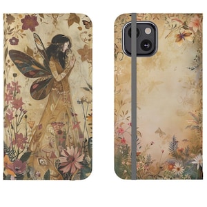 Vintage conte de fées album floral botanique portefeuille porte-cartes à rabat coque de téléphone Iphone 13 12 Mini Pro Max Samsung Galaxy S22 S21 Plus Ultra
