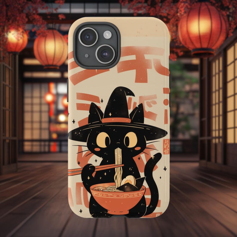 Cute Black Witch Wizard Eating Ramen, Anime Pet Lovers Phone Case for ...