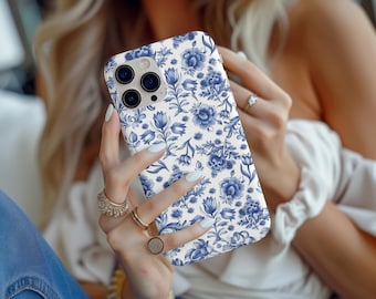 Custodia per telefono vintage in porcellana blu con motivo floreale blu di Delft per iPhone 16 15 14 13 12 11 XR Pro Max, Galaxy S24 S23 S21 Plus Ultra, regalo cineseria