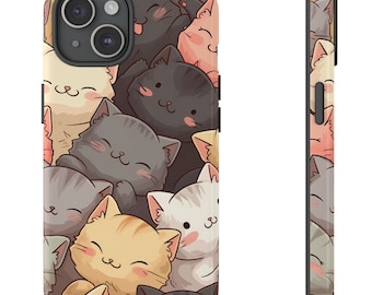 Lindo diseño de gatito Kawaii, regalo para ella, amante del anime y las mascotas, funda para teléfono para iPhone 15 14 13 12 11 Samsung S24 Ultra S23 S23FE S20 Ultra Pixel 8