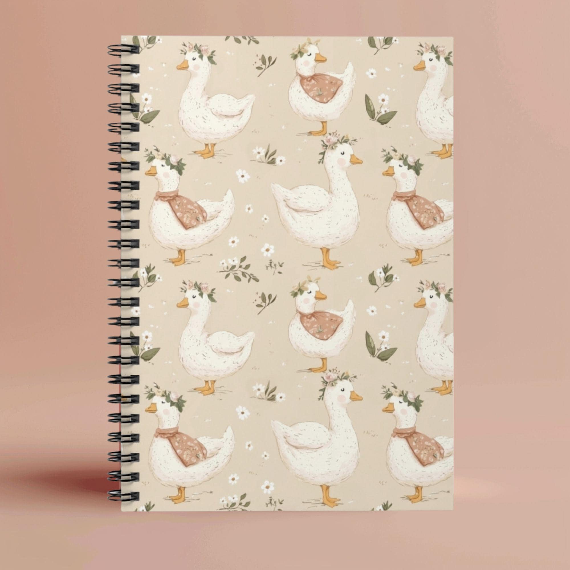 Notebook Goose Cute Goose Spiral Notebook, Cottagecore Duck Journal With Flowers ...