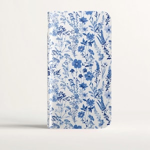 Carteira floral azul Toile elegante vintage botânica flip porta-cartões capa de telefone iphone 13 12 mini pro max samsung galaxy s22 s21 plus ultra