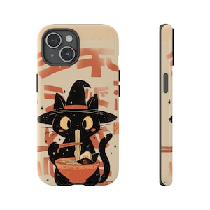 Cute Black Witch Wizard Eating Ramen, Anime Pet Lovers phone Case for Iphone 16 15 14 13 Pro Max Samsung Galaxy S24 S23 S22 S21 Plus Ultra