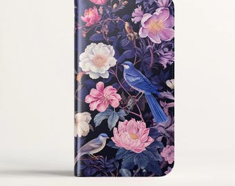 Elegant Bird Floral Vintage Botanical Design Wallet Flip Card holder Phone Case Iphone 13 12 Mini Pro Max Samsung Galaxy S22 S21 Plus Ultra