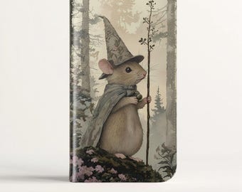 Whimsical Woodland Wizard Mouse Wallet Case Flip Card holder Phone Case Iphone 15 14 13 12 Pro Max Samsung Galaxy S24 S23 S22 S21 Plus Ultra