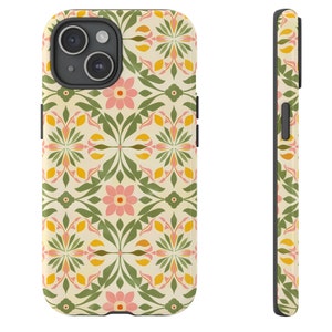 Vintage Floral Pattern Phone Case Elegant Botanical Tile Design Phone Case iPhone 15 14 13 12 11 Pro Max Pixel Samsung Galaxy S24 S23 S21
