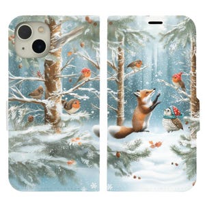 Skurril Winter Wald Wald Tier Brieftasche Flip Kartenhalter Fall Iphone 16 15 14 13 Pro Max Samsung Galaxy S24 S23 S22 21 Plus Ultra
