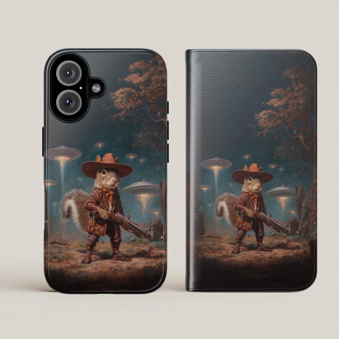 Squirrel Cowboy Phone Case, Armed Space Western Animal Art, Funny Alien ...