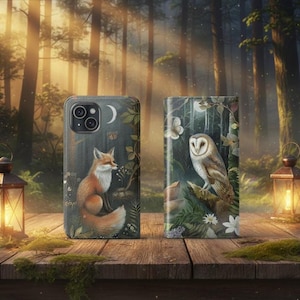 Enchanted Forest Fox and Owl Midnight Garden Wallet Flip Card holder Phone Case Iphone 13 12 Mini Pro Max Samsung Galaxy S22 S21 Plus Ultra