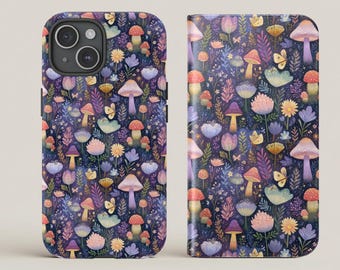 魔法の森のキノコと蝶のスマホケース、タフケース、ウォレットケースのオプション