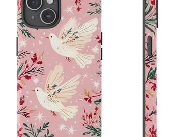 Funda navideña con diseño de palomas para iPhone 16, 15, 14, 13, 12, XS Pro Max Plus, Galaxy S24, S23, 22 Ultra Plus, regalo de Navidad para mamá.