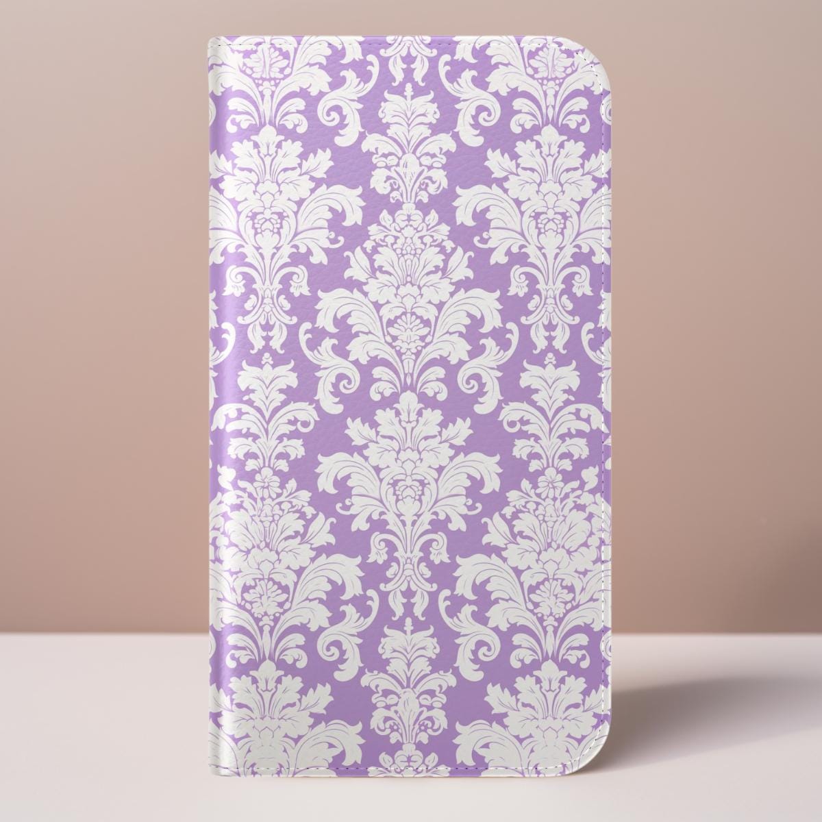 Elegant Purple Damask Wallet Card Holder Phone Case for iPhone 16 15 ...