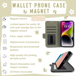 Vintage Bee and Floral Retro Botanical Design Wallet Flip Card holder Phone Case iPhone 13 12 Mini Pro Max Samsung Galaxy S22 S21 Plus Ultra image 9
