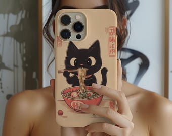 Kawaii Kitten Eating Noodle Magsafe Phone Case iPhone 15 14 13 16 Pro Max Samsung S24 S23 S20 Ultra, Kawaii Gift For Her, Japanese Cute Gift