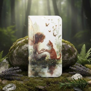 Verzauberte Waldfee und Katze Brieftasche Flip Case Iphone 15 14 13 12 Mini Pro Max Samsung Galaxy S24 S23 S21 Plus Note 20, Mama Katze Geschenke