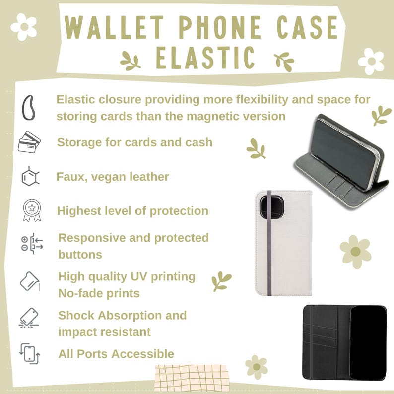 Vintage Bee and Floral Retro Botanical Design Wallet Flip Card holder Phone Case iPhone 13 12 Mini Pro Max Samsung Galaxy S22 S21 Plus Ultra image 8