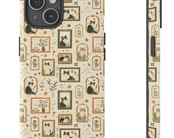 Vintage Cat framed Portrait Tough Phone Case iPhone 15 14 13 12 11 XR Pro Max, Galaxy S24 S23 S21, Pixel, Gift cat-mom, Cat person, Cat-love