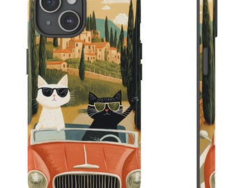 Des chats lors d'un voyage en Toscane, coque de portable Magsafe d'aventure italienne fantaisiste pour iPhone 15 14 13 XR Pro Max Samsung S24 S23