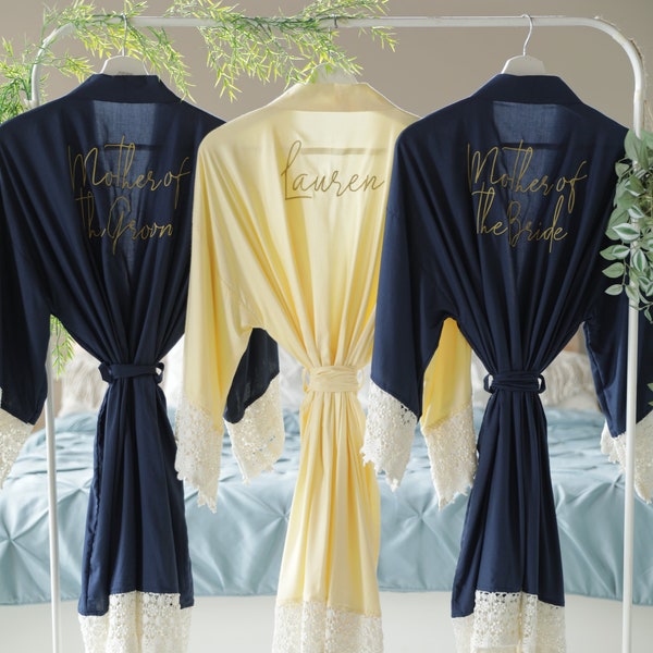 Bridesmaid Personalized robes Bride robe Bridal party and Mother of the Groom Bride robes Bridal Kimono robes in assorted colors and sizes.