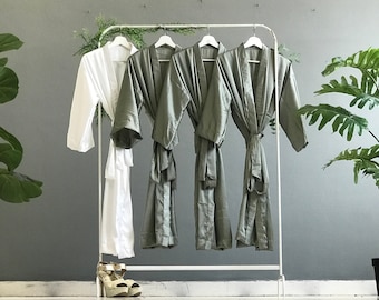 Bridesmaid robes Smokey Olive green satin in long ankle calf length personalized for mother of the bride/groom Plus size bridal party gifts