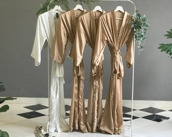 Bridesmaid robes long ankle calf length satin Champagne Gold personalized Custom bridal party long robes for mother of the bride and groom