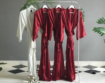 Bridesmaid robes long ankle calf length satin maroon red personalized Custom bridal party long robes for mother of the bride and groom