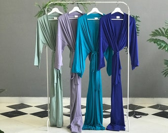 Mother of the Bride Bridesmaid robes personalized in very long Ankle/Calf lengths Bridal party robes for Bridesmaid gifts in blue Lavender.