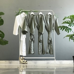 Bridesmaid robes Smokey Olive green satin in long ankle calf length personalized for mother of the bride/groom Plus size bridal party gifts