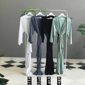 Butter soft rich feel Personalized bridesmaid robes in long ankle/ calf length for the bridal party and bridesmaid proposal gifts Black Blue