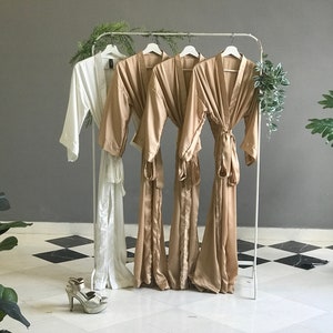 Bridesmaid robes long ankle calf length satin Champagne Gold personalized Custom bridal party long robes for mother of the bride and groom