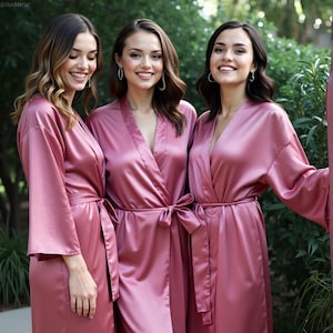 Silky Soft Bridesmaid robes Satin personalized Kimono. Maid of Honor, Mother of the Bride, Bridal party gifts. Lightweight rosewood gown.