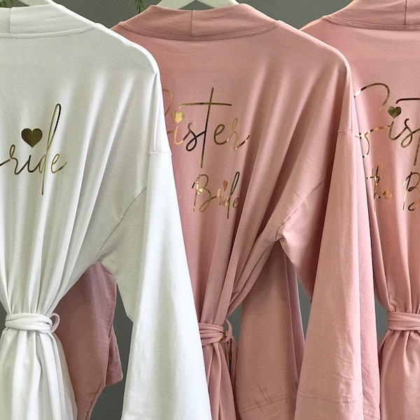 Softest Personalized bridesmaid robes + gold heart for sister of the bride Mother of the Bride/Groom for tall women/girls Mauve Sage Olive