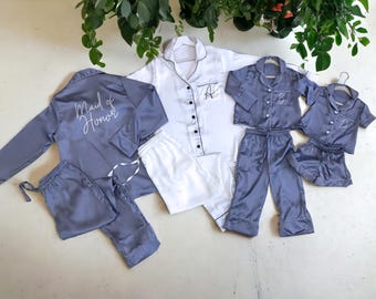 Luxurious Bridesmaid pajamas. Matching personalized Bride/Family/Bridal pajamas. Maid of honor and Mother of the bride Christmas gift.