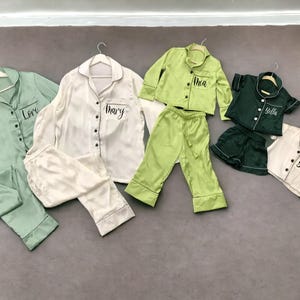 Silky soft Bridesmaid Pajamas in olive green emerald pjs Personalized pajamas set for the mother of the Bride Bridal Party gifts