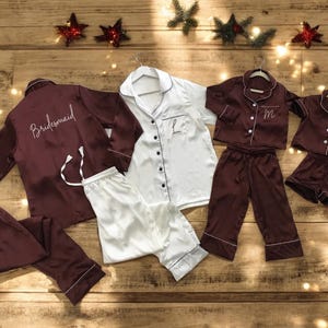 Silky soft Bridesmaid Pajamas in burgundy brown purple pjs Personalized pajamas set for the mother of the Bride Groom Bridal Party gifts
