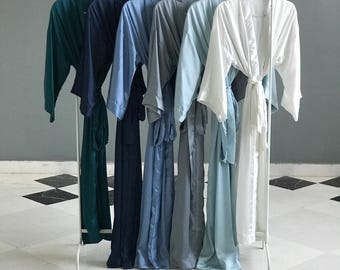 Personalized Satin Kimono Robe: Long Bridal Party Robes in Pastel Blue