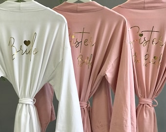 Softest Personalized bridesmaid robes + gold heart for sister of the bride Mother of the Bride/Groom for tall women/girls Mauve Sage Olive