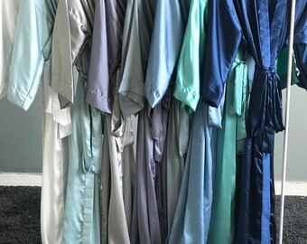 Bridesmaid robes in soft satin white pink and personalized Custom long robes for mother of the bride/ groom and the Bridal party gifts.