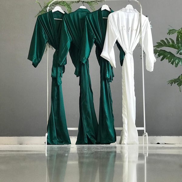 Bridesmaid robes satin pine hunter green long ankle/calf length & personalized Custom bridal party long robes for mother of the groom/bride