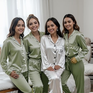 Silky soft Bridesmaid Pajamas in olive green pjs Personalized pajamas set for the mother of the Bride Bridal Party gifts